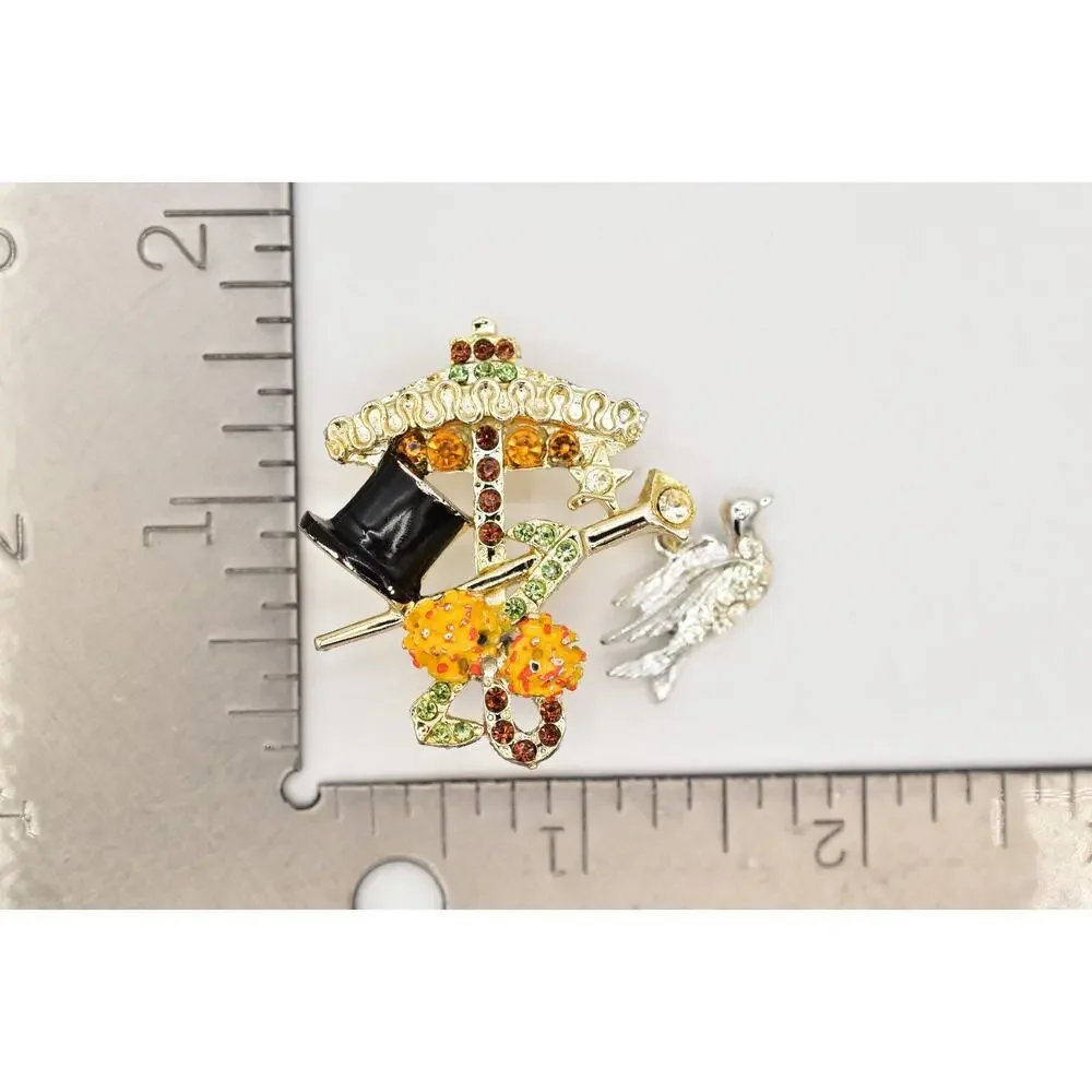 Lindeburg Vintage Umbrella Hat Cane Pin Brooch Singing In Rain 1970s Signed 9B